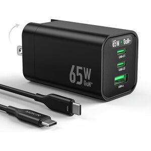 MOKiN GaN+ PD 3.0 65W Fast Charging 2 Type-C + USB 3 Port Power Adapter Cable